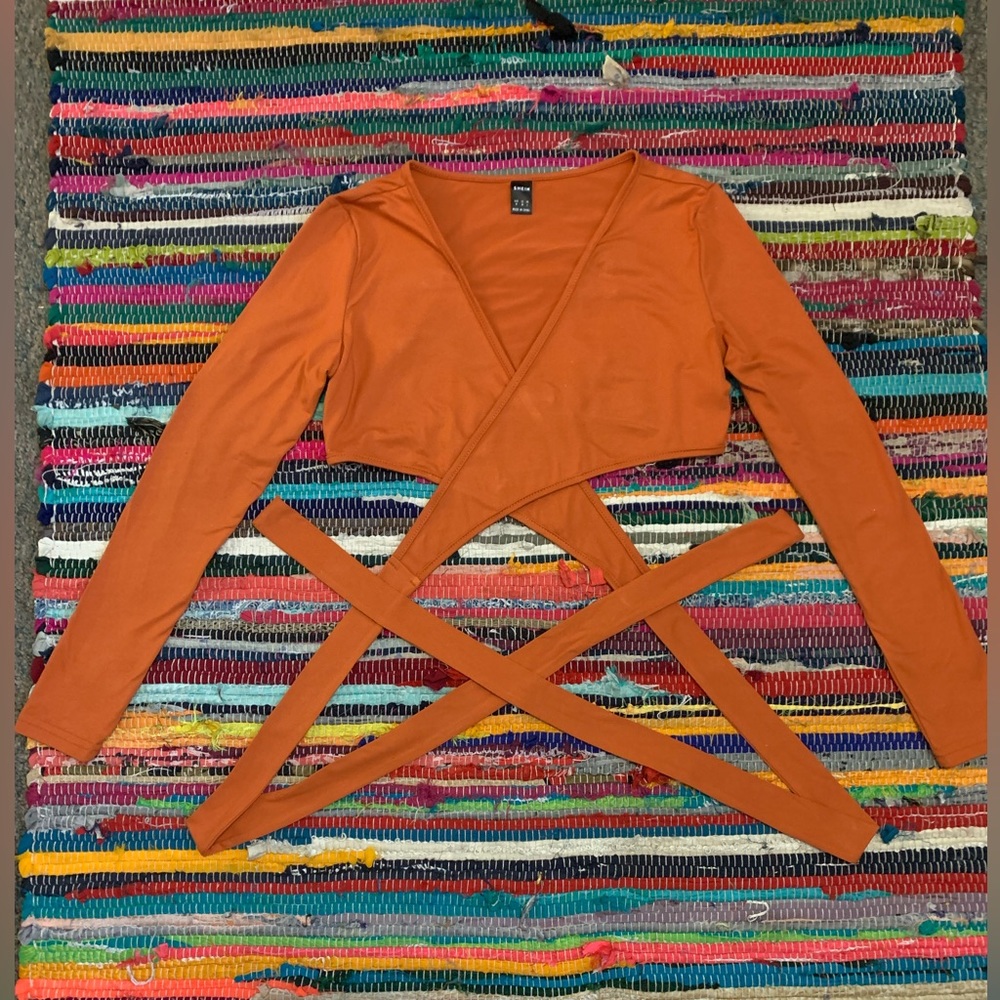 Ginger Orange Cross Cross Tie Waist Top M (6)